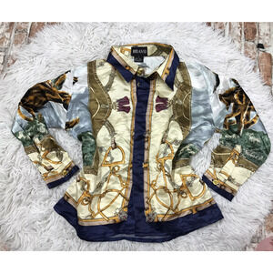 BRAVO Cropped Blouse S Multicolor Western Design Silky Feel Top Women's Cowgirl